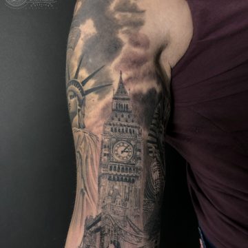 Tattoo vom Big Ben im Black & Grey Stil